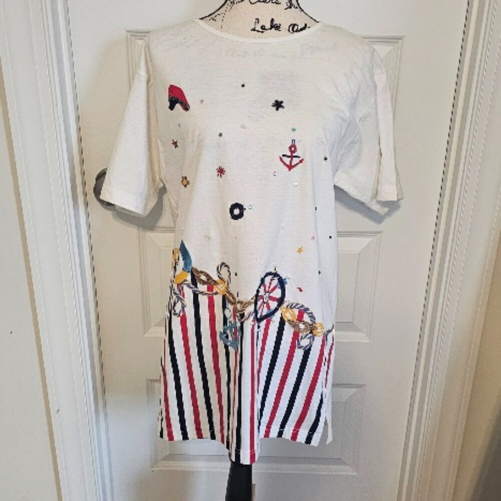 NWT Sail Away Size Large Sailing Cruise Ocean Sea Blouse Top Tunic Shirt